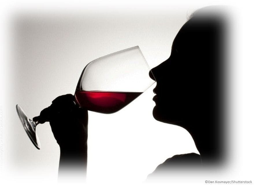 Preconception Vaping, Alcohol Use Had “No Meaningful Association” with Spontaneous Abortion in New Study / image credit, woman drinking wine:©Dan Kosmayer.Shutterstock.com
